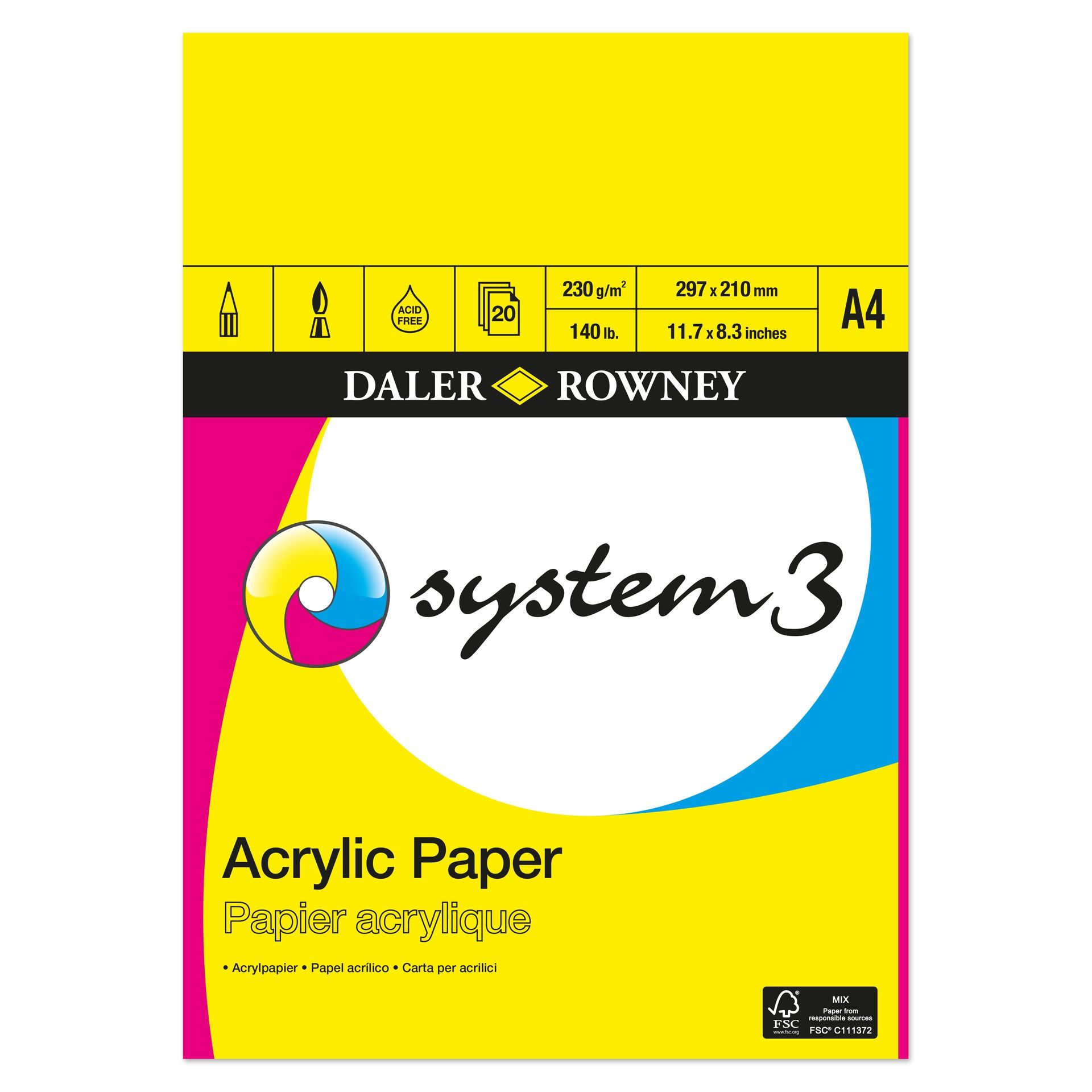 T DR System 3 Akryylilehtiö Pad 20 ark 230 gr A4