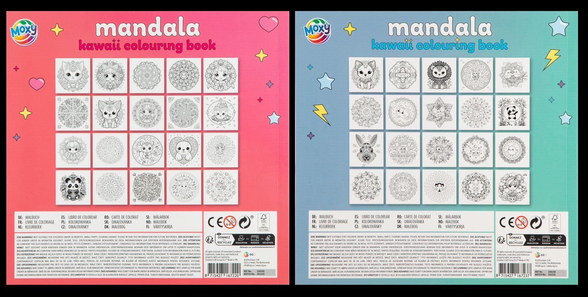 MANDALA KAWAII COLOURING BOOK, 20 SHEETS,