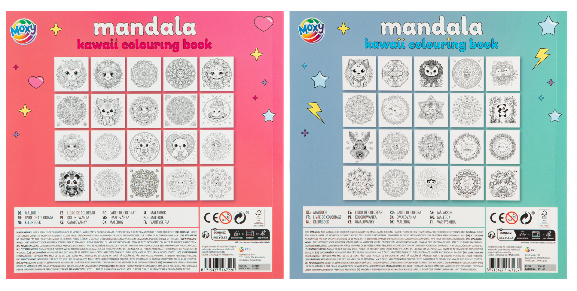 MANDALA KAWAII COLOURING BOOK, 20 SHEETS,
