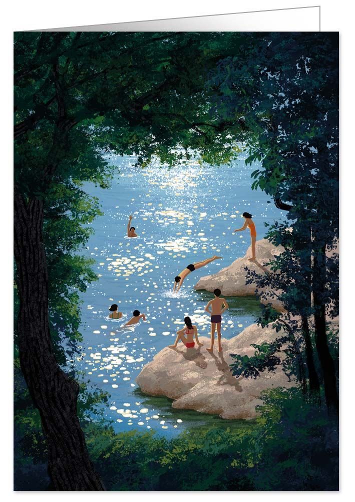 2-osainen kortti Quire - Uimarit kalliorannalla