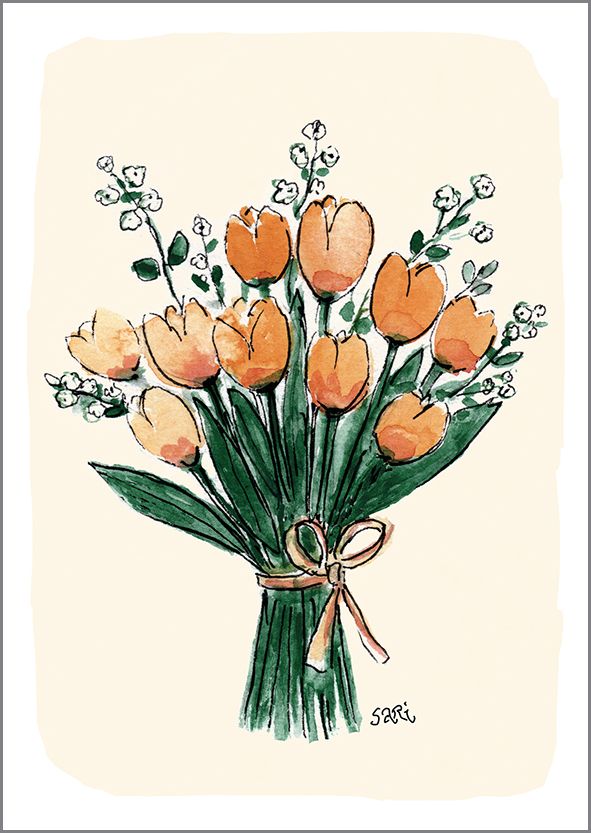 Postikortti Sari's Artwork - Oranssit tulppaanikimppu