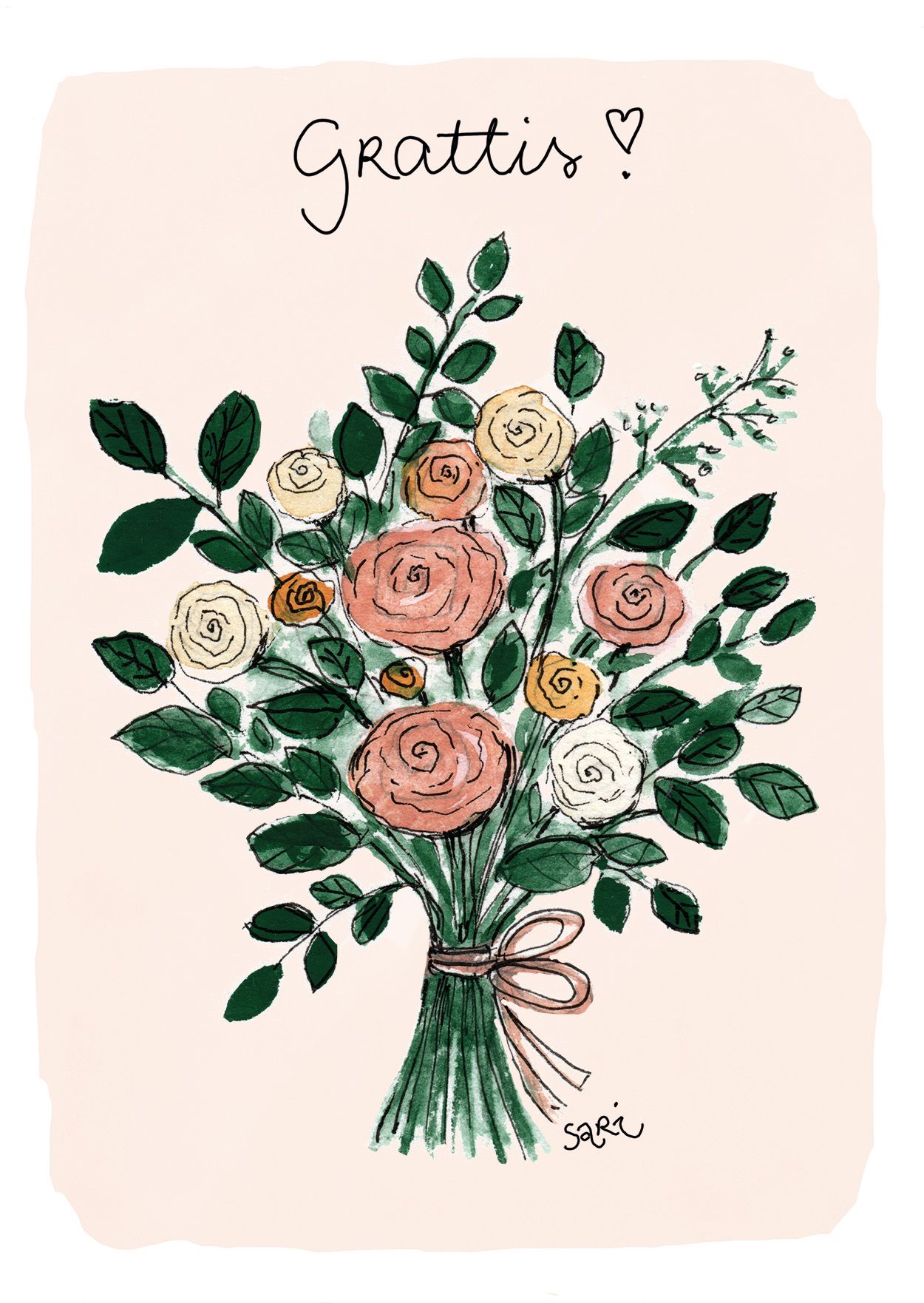 2-osainen kortti Sari's Artwork - Kukkakimppu, Grattis!