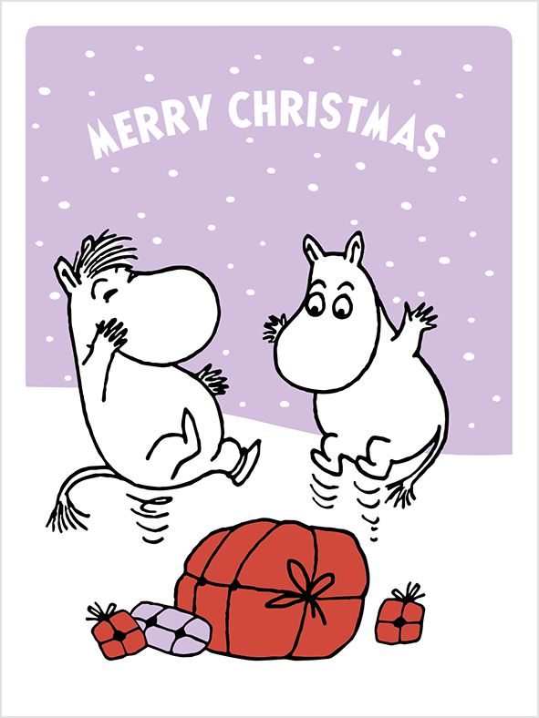 2-osainen kohopainokortti joulu Muumi - Hyppivät muumit