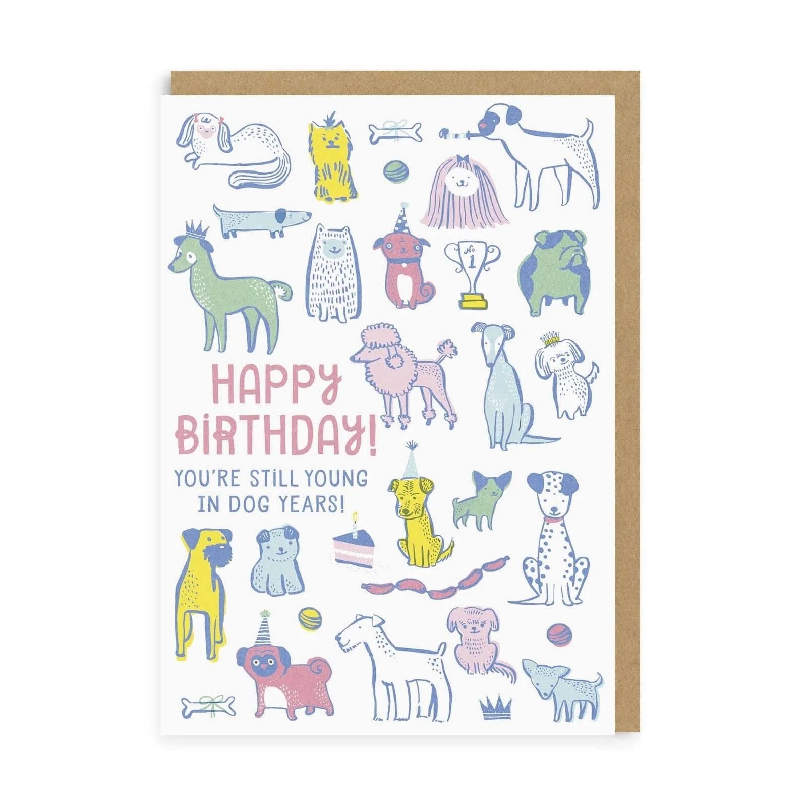 2-osainen kortti Ohh Deer - Happy Birthday! You're still young in dog years!