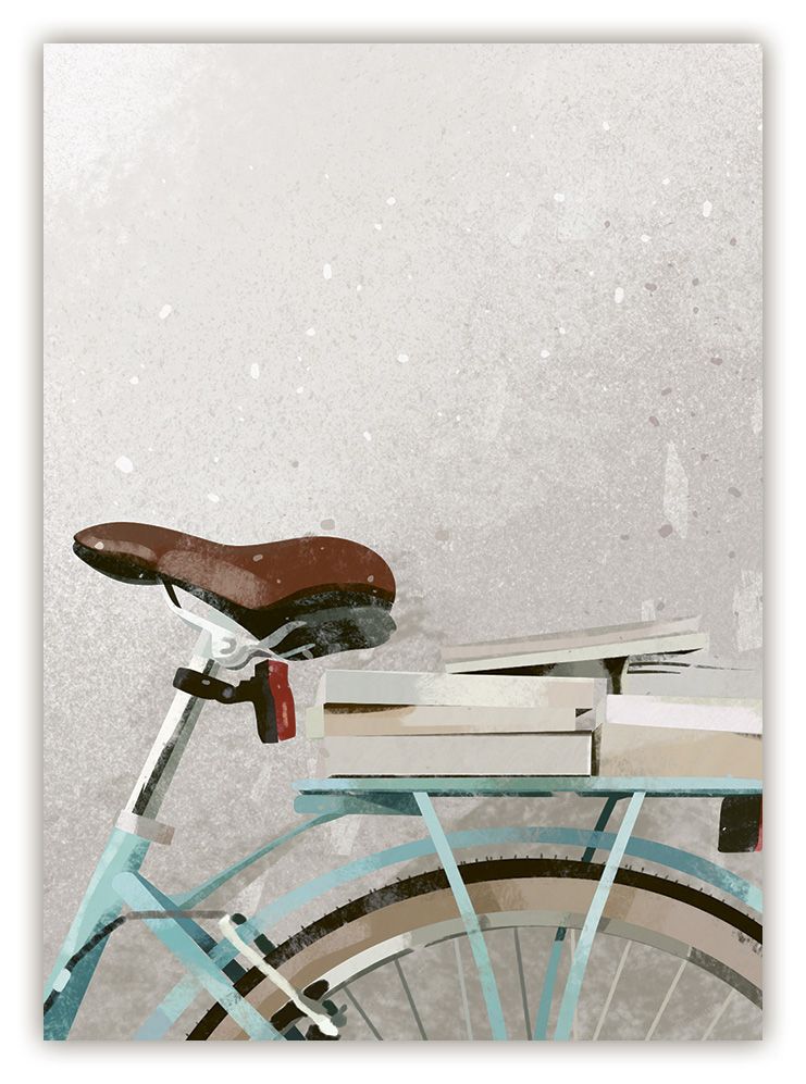 Postikortti Quire - Polkupyörä, takatelineellä kirjoja