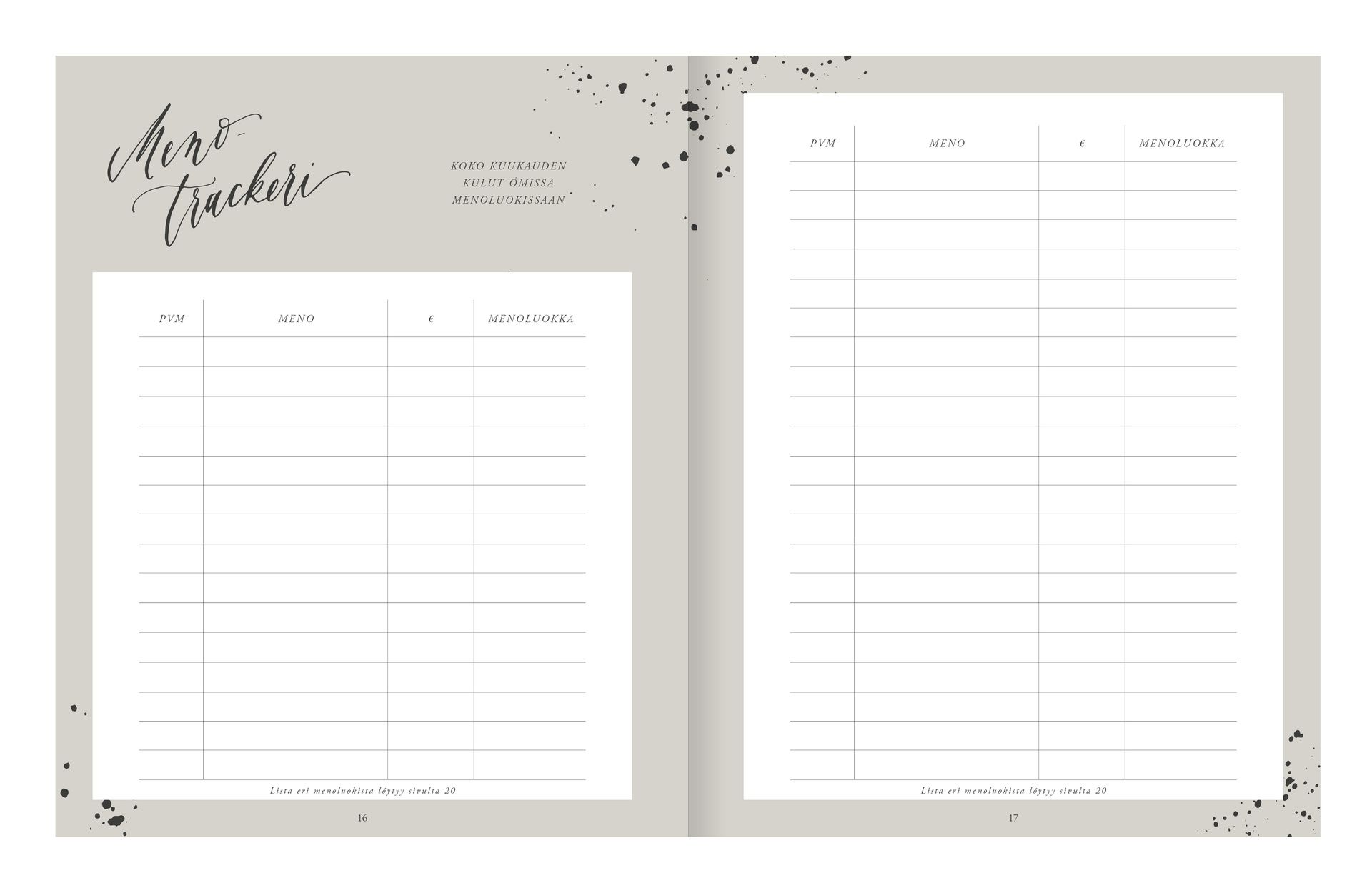 Budjettipäiväkirja Kalligrafiastudio - Hyvän  päivän varalle