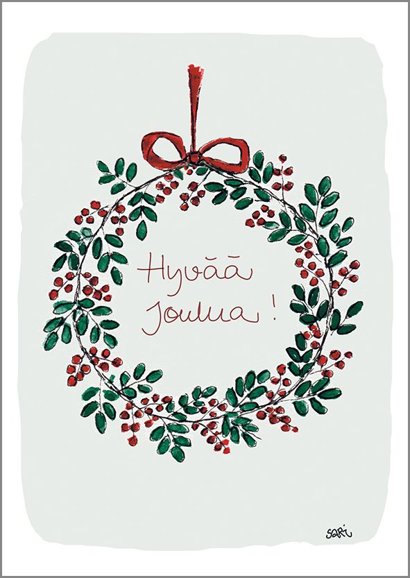 Postikortti joulu Sari's Artwork - Kranssi, "Hyvää joulua!"