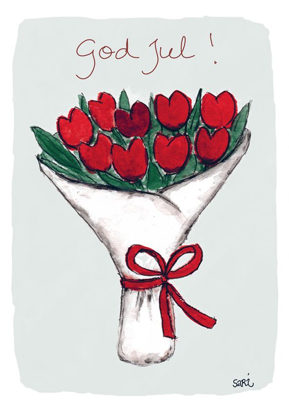 Postikortti joulu Sari's Artwork - God jul, kukkakimppu