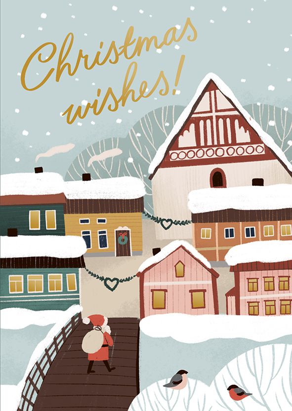 2-osainen kortti joulu Kaisu Sandberg - "Christmas Wishes!" joulukirkko