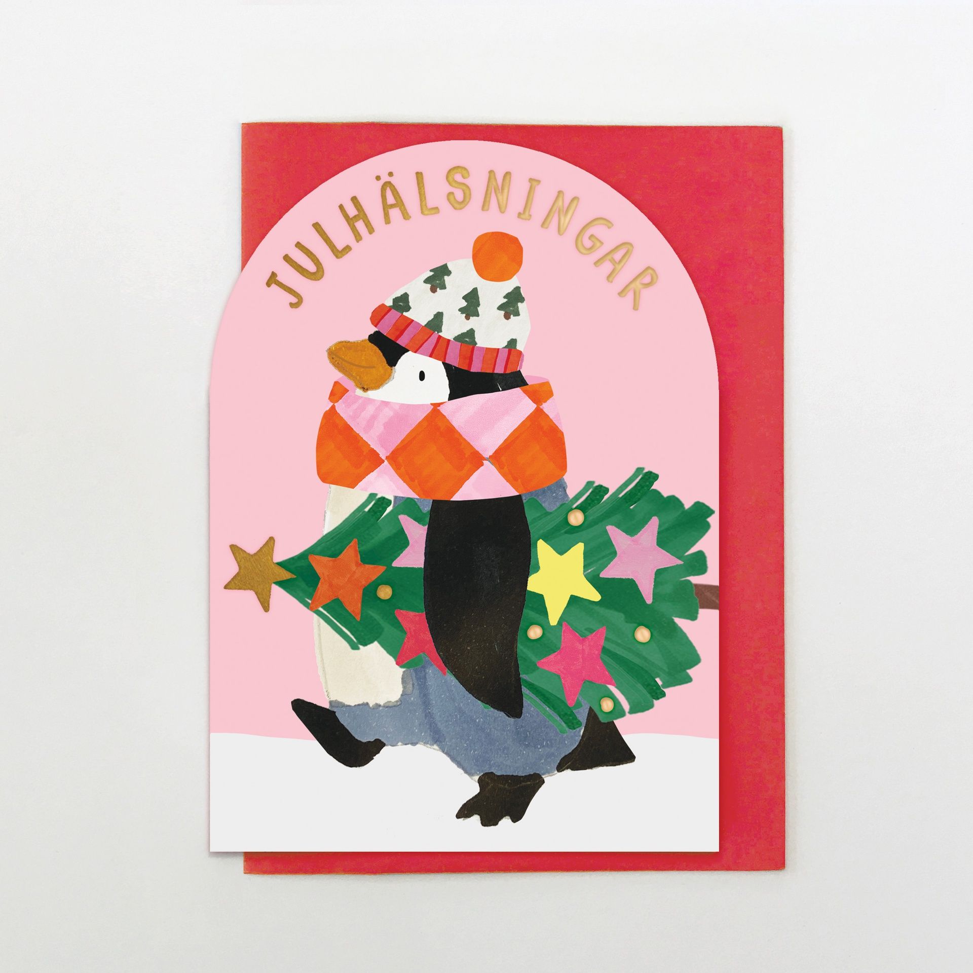 2-osainen joulukortti Stop the Clock - Julhälsningar, pingviini