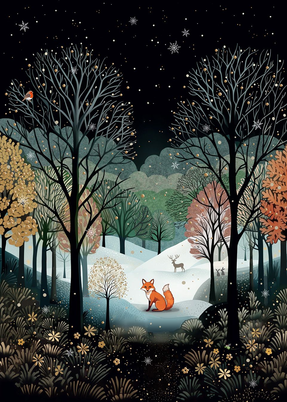 2-osainen kortti joulu Bug Art - Fox landscape