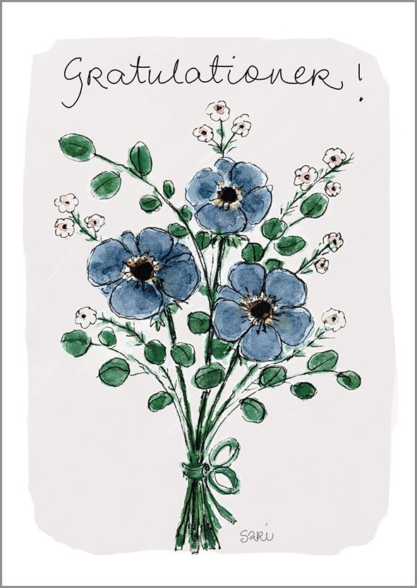 Postikortti Sari's Artwork - Siniset kukat, Gratulationer!