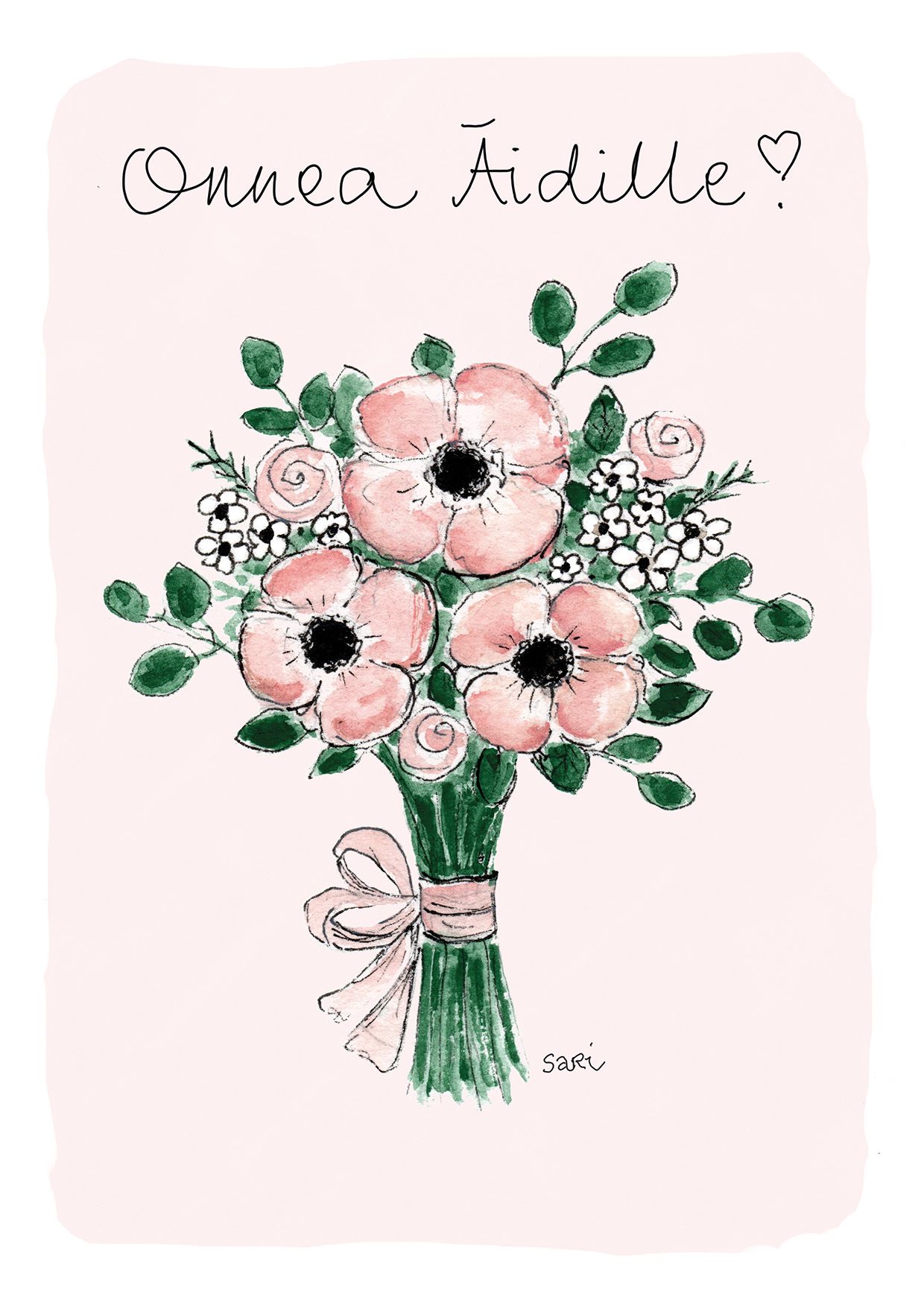 2-osainen äitienpäiväkortti Sari's Artwork - Kukkakimppu, Onnea äidille!