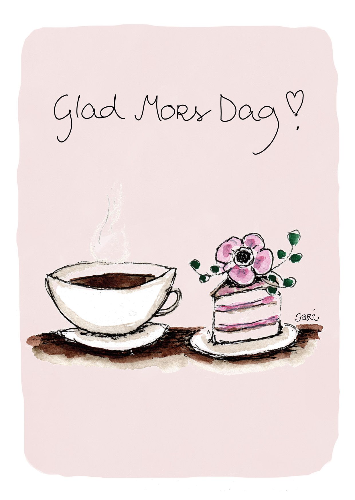 2-osainen kortti Sari's Artwork - Kakkukahvit, Glad Mors Dag!