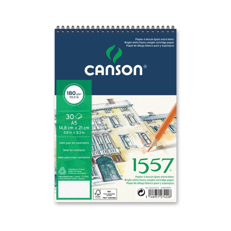 Canson 1557 180g A5 Kierre (30), piirustuslehtiö