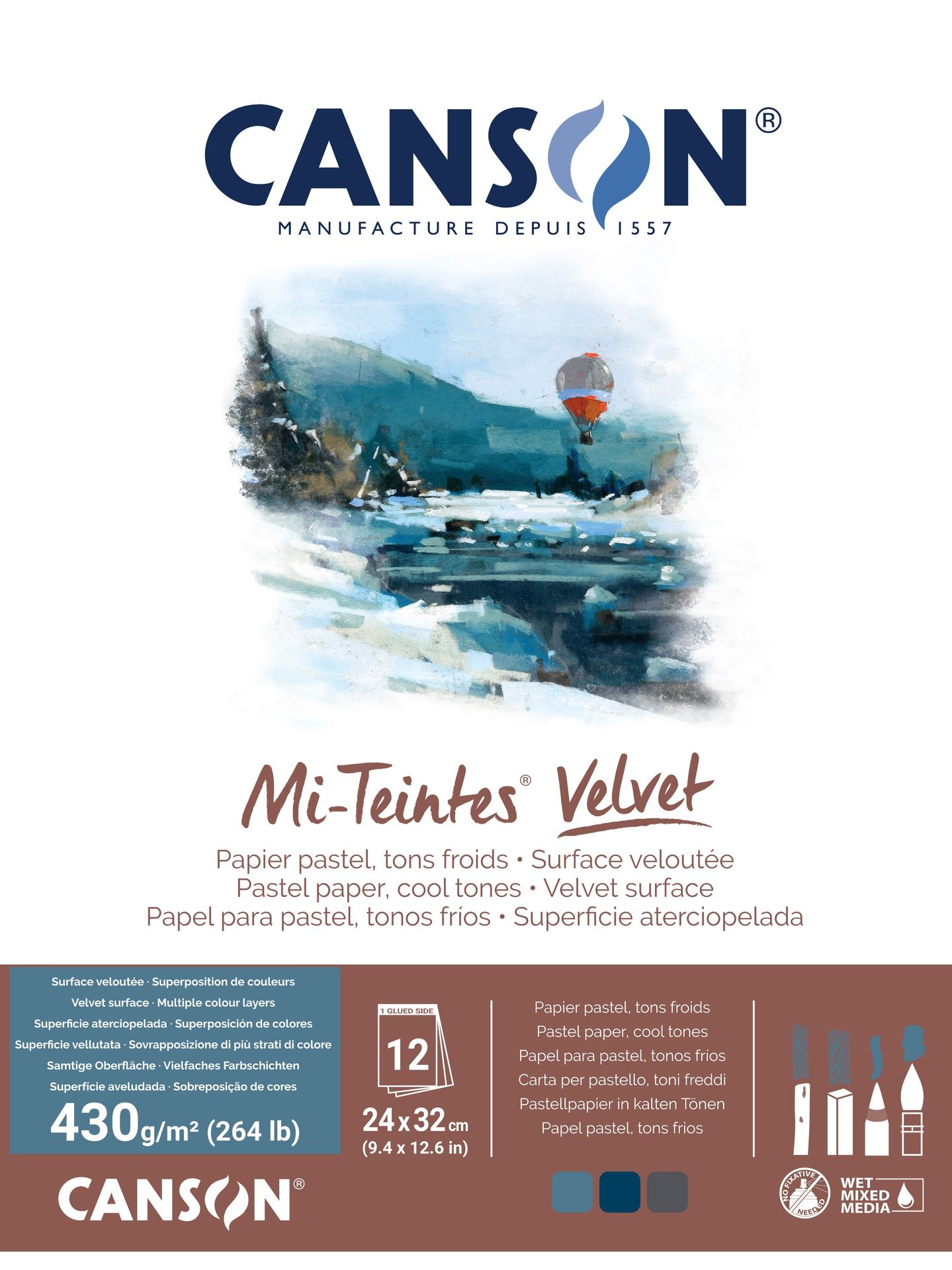 Canson Mi-Teintes Velvet 430g 24x32cm 12L Kylmät s, samettipintainen lehtiö