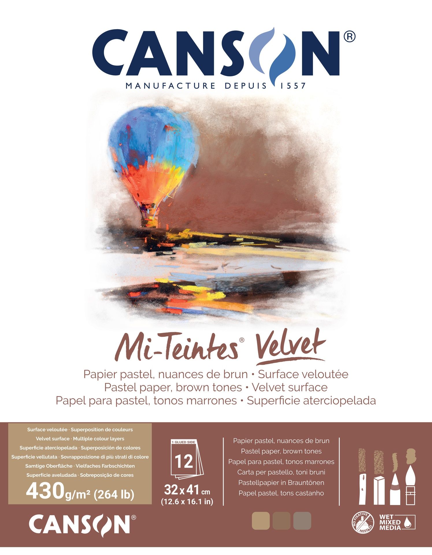 Canson Mi-Teintes Velvet 430g 32x41cm 12L Ruskea, samettipintainen lehtiö