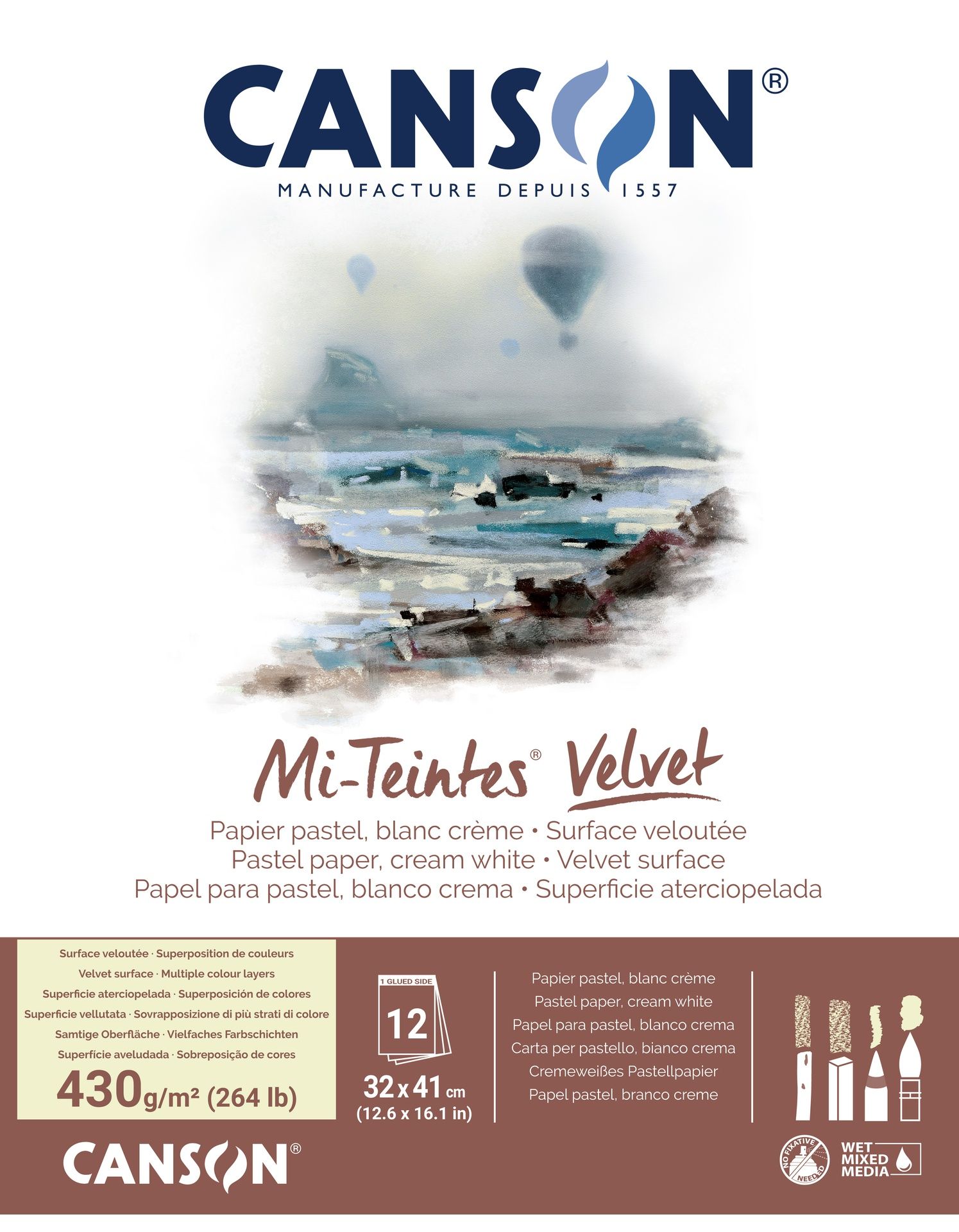 Canson Mi-Teintes Velvet 430g 32x41cm 12L Valkoine, samettipintainen lehtiö
