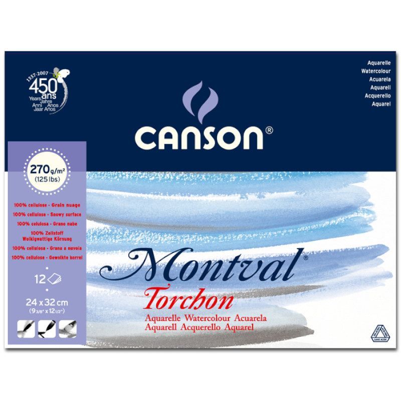Canson Montval 270g Torchon 24x32 (12L1) Karkea, RG 807324 akvarellilehtiö