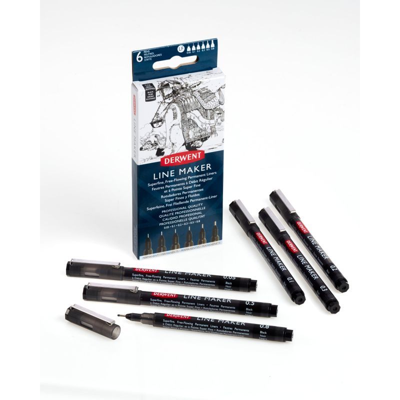 Derwent Line Maker 6 Black-lajitelma, 0.05, 0.1, 0.2, 0.3, 0.5, 0.8