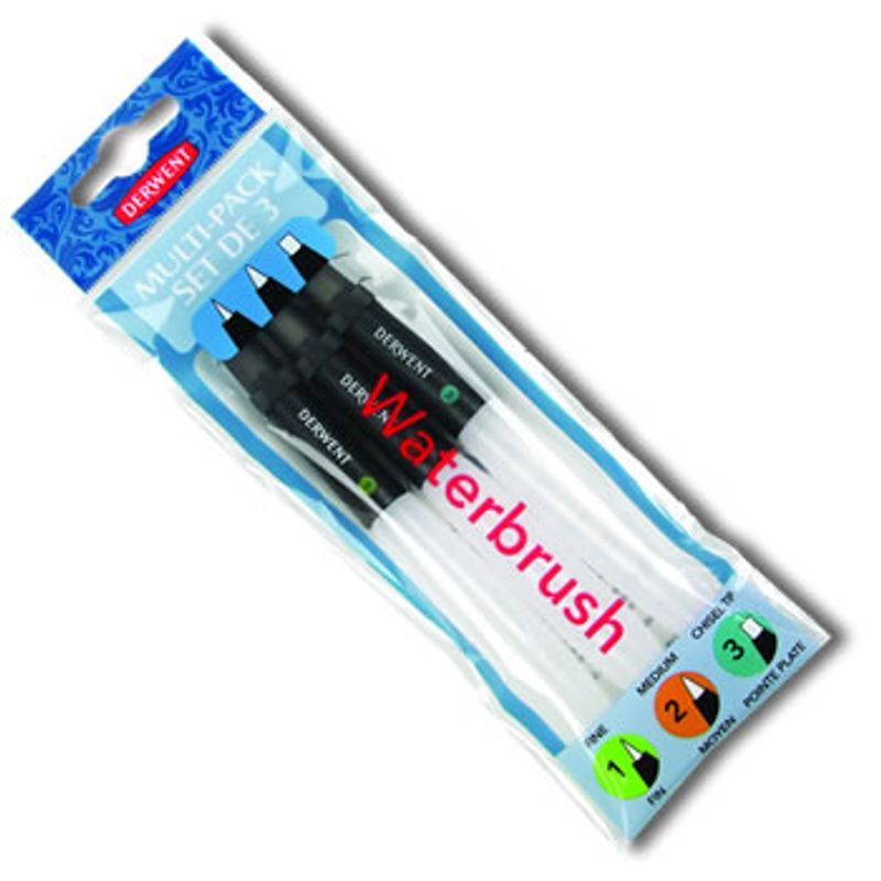 Derwent Waterbrush säiliösivellin 3 pakkaus, fine, medium, leveä