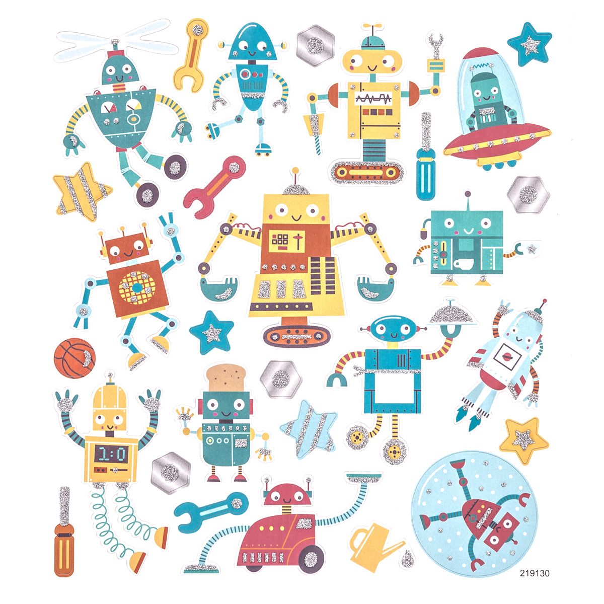 DPC tarra-arkki A5 28 kpl Robotit glitter