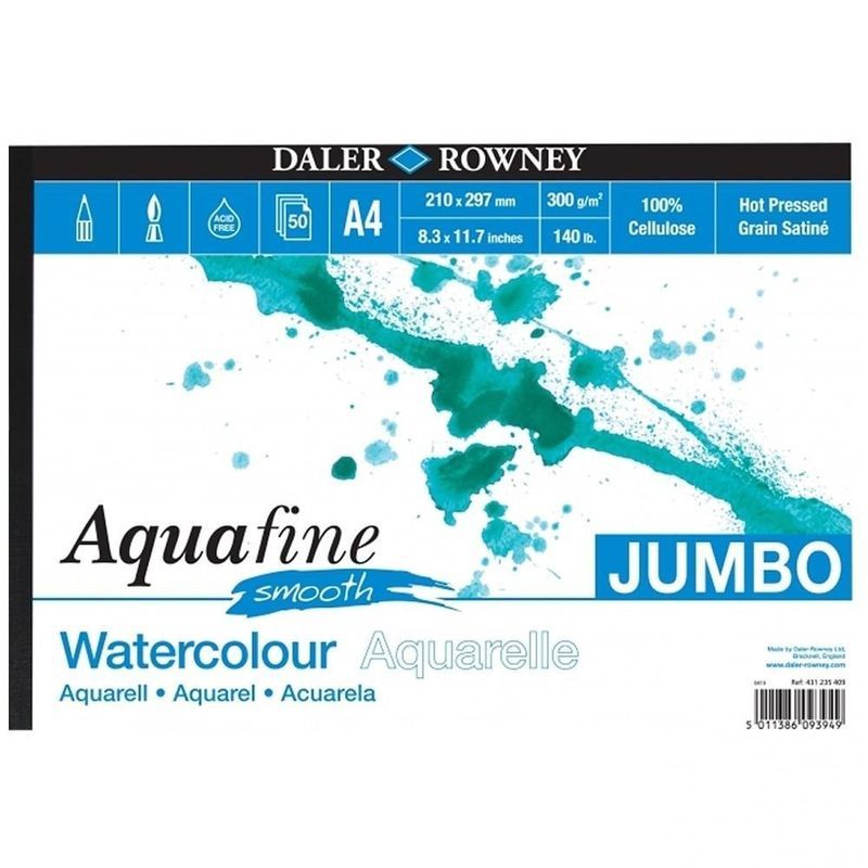 DR Aquafine akvarellilehtiö 300g A4 (50) Jumbo S, 100% selluloosa, 50 sivua, sileä