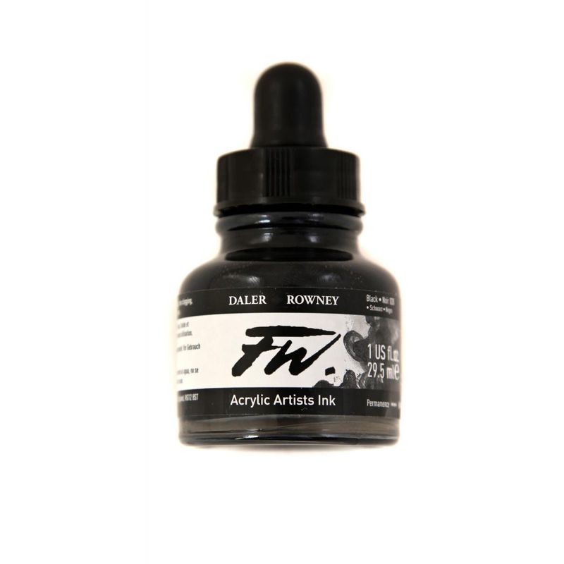 DR FW Acrylic ink 29.5ml 028 Black (India), Taiteilijatasoinen muste