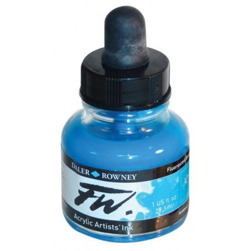 DR FW Acrylic ink 29.5ml 100 Fluorescent blue, Taiteilijatasoinen muste