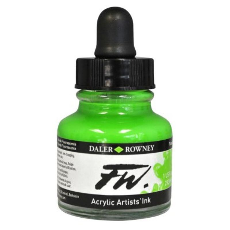 DR FW Acrylic ink 29.5ml 349 Fluorescent green, Taiteilijatasoinen muste