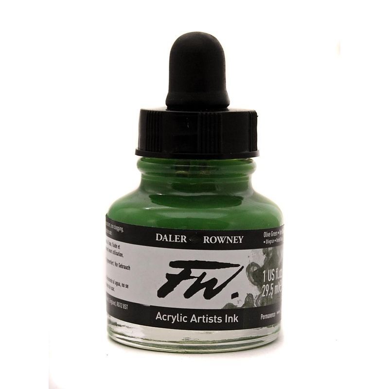 DR FW Acrylic ink 29.5ml 363 Olive green, Taiteilijatasoinen muste
