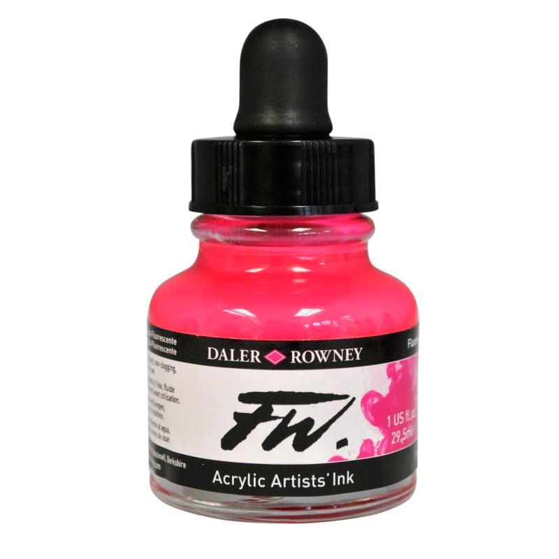 DR FW Acrylic ink 29.5ml 538 Fluorescent pink, Taiteilijatasoinen muste
