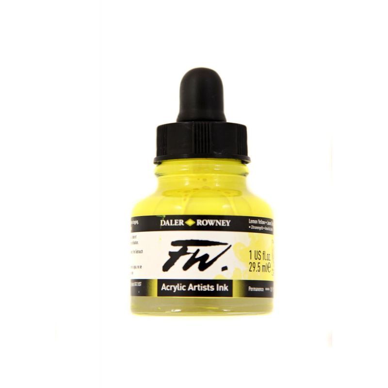 DR FW Acrylic ink 29.5ml 651 Lemon yellow, Taiteilijatasoinen muste