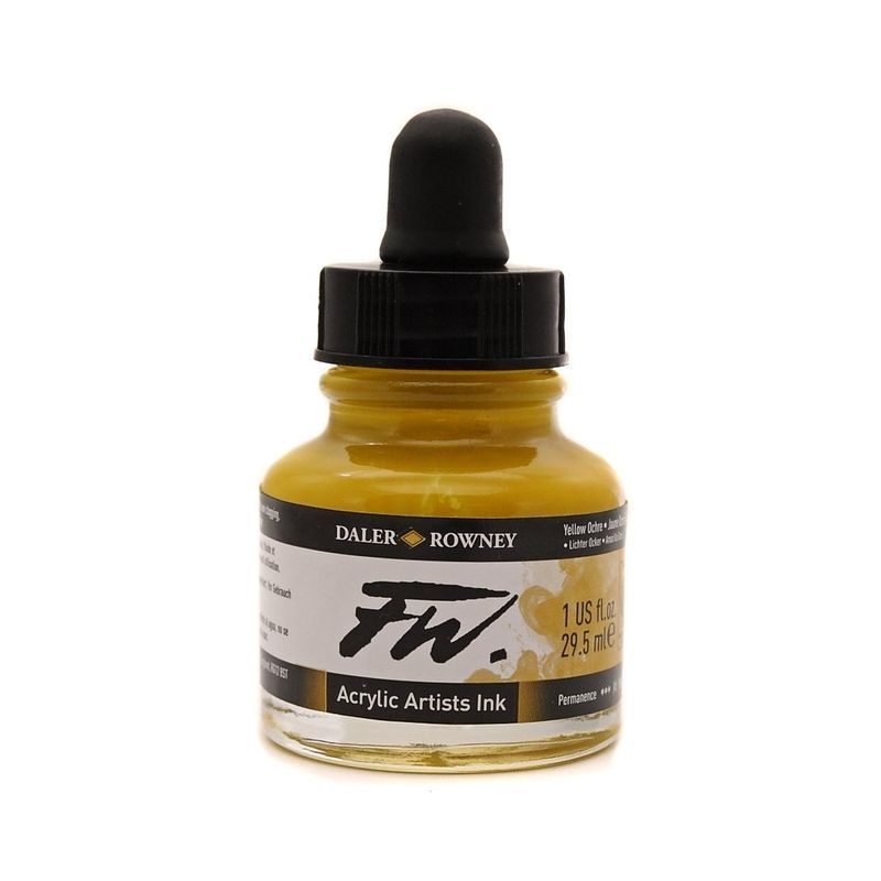 DR FW Acrylic ink 29.5ml 663 Yellow ochre, Taiteilijatasoinen muste