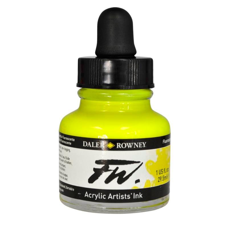 DR FW Acrylic ink 29.5ml 681 Fluorescent yellow, Taiteilijatasoinen muste