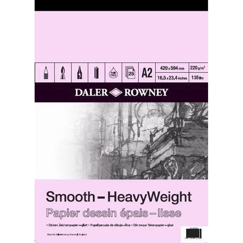 DR Smooth Heavyweight drawing 220g A2 (25) Sileä, 25 sivua