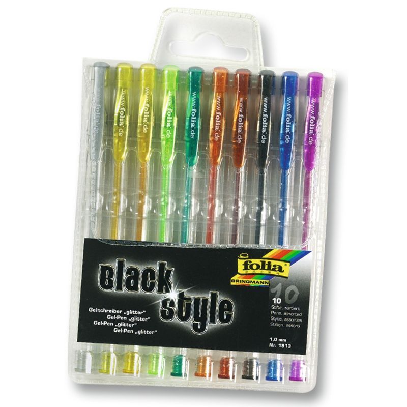 FOLIA Geelikynät Black style 10 väriä Glitter