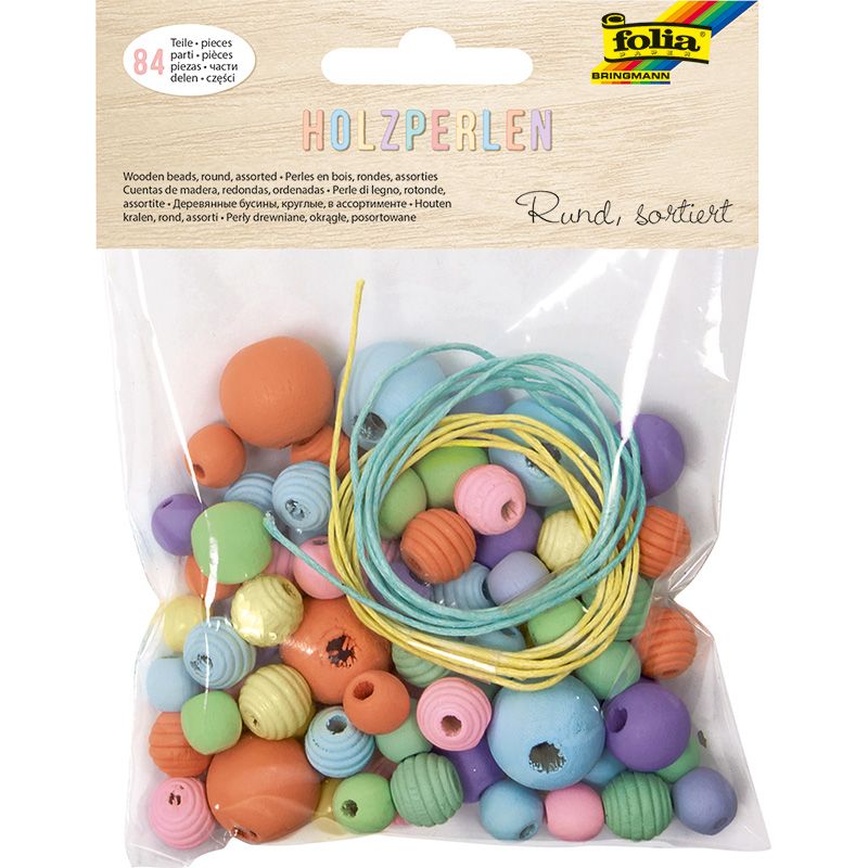 FOLIA puuhelmet 84kpl pastelli, koko- ja värilajit, 0