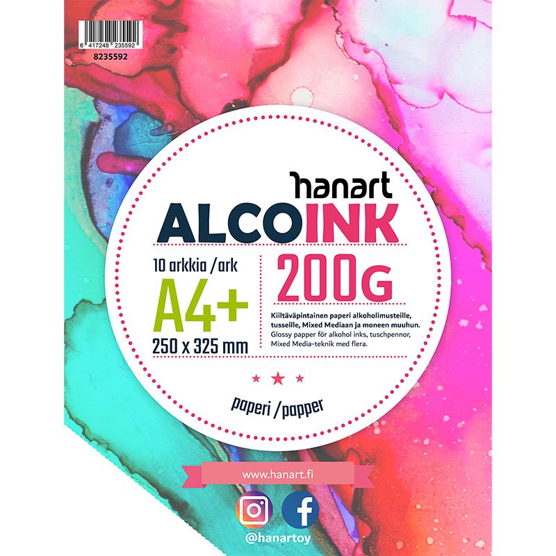 Hanart AlcoInk 200g A4+(250x325) 10 arkkia glossy, irtoarkit