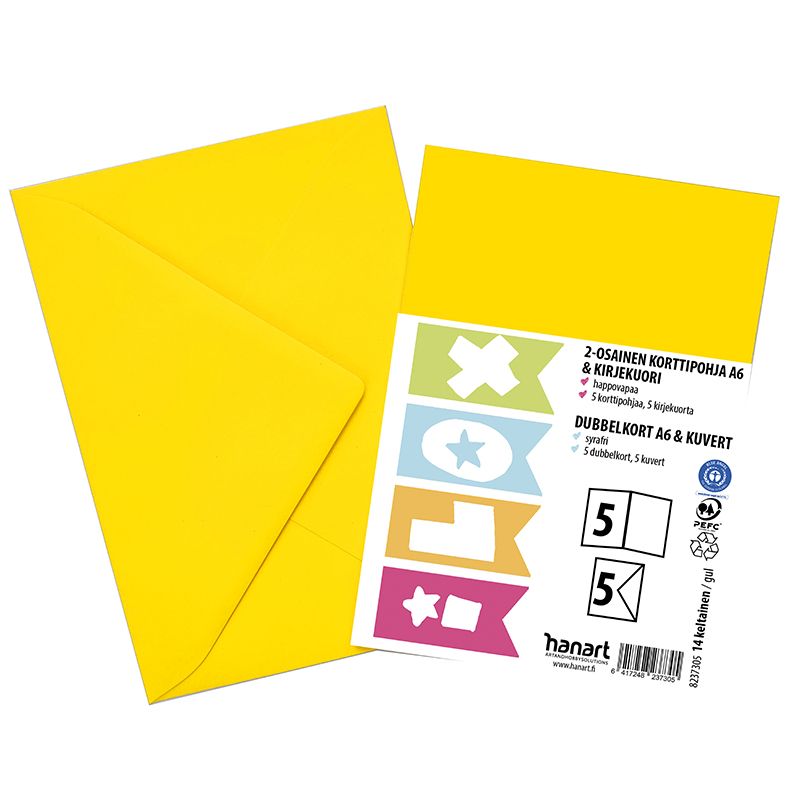 ILOX 2-os kortit ja kuoret 5+5kpl keltainen