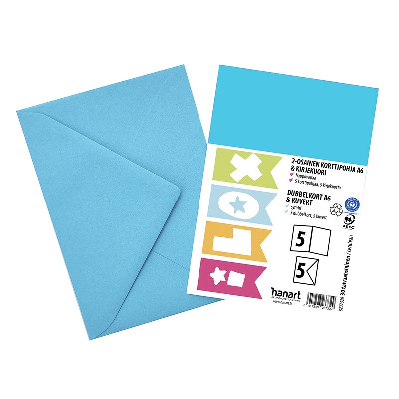 ILOX 2-os kortit ja kuoret 5+5kpl taivaansininen