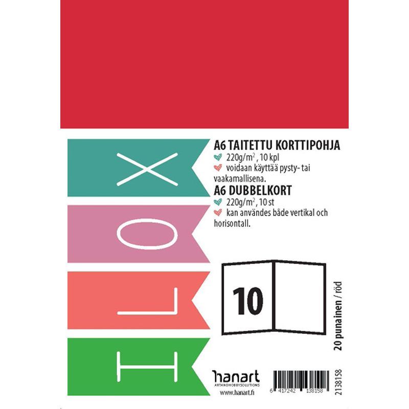 ILOX 2-os kortti A6 10kpl 220g 20 Punainen