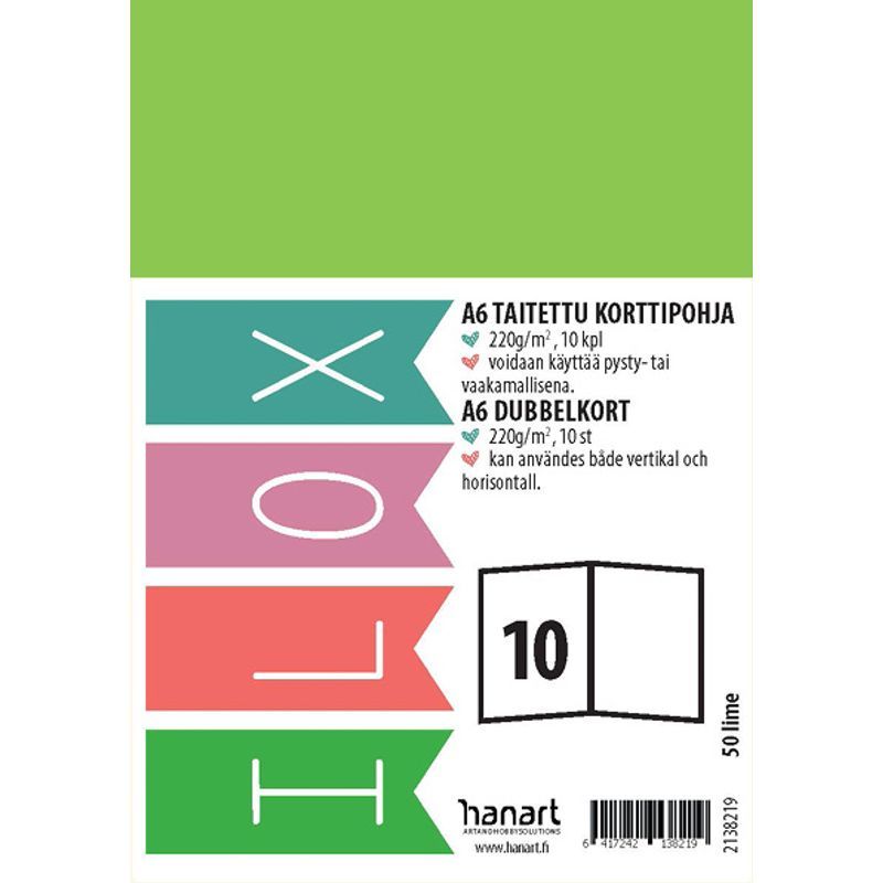 ILOX 2-os kortti A6 10kpl 220g 50 Lime