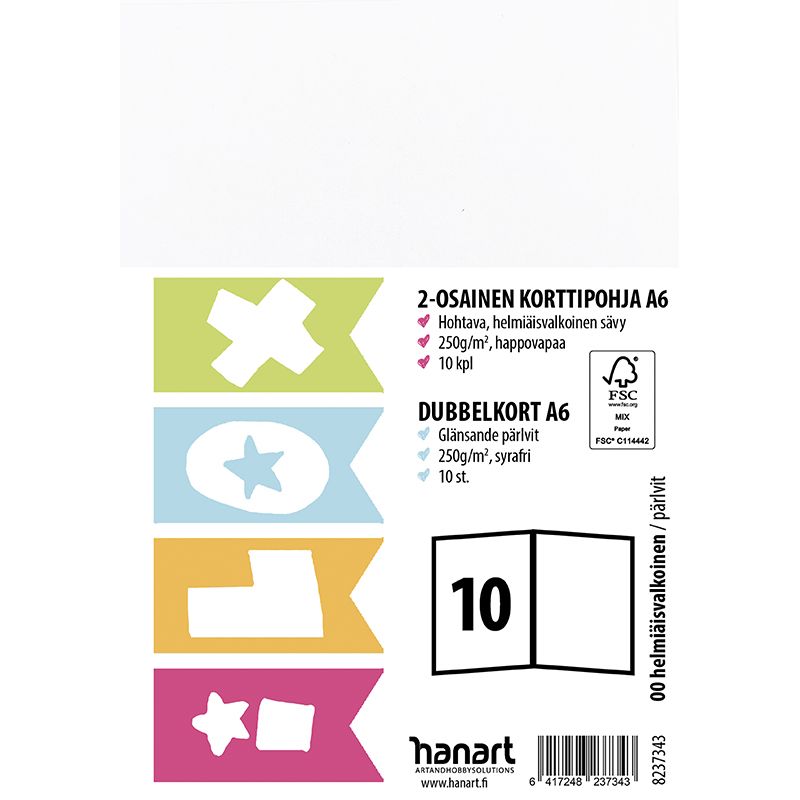 ILOX 2-os kortti A6 10kpl helmiäisvalkoinen, FSC