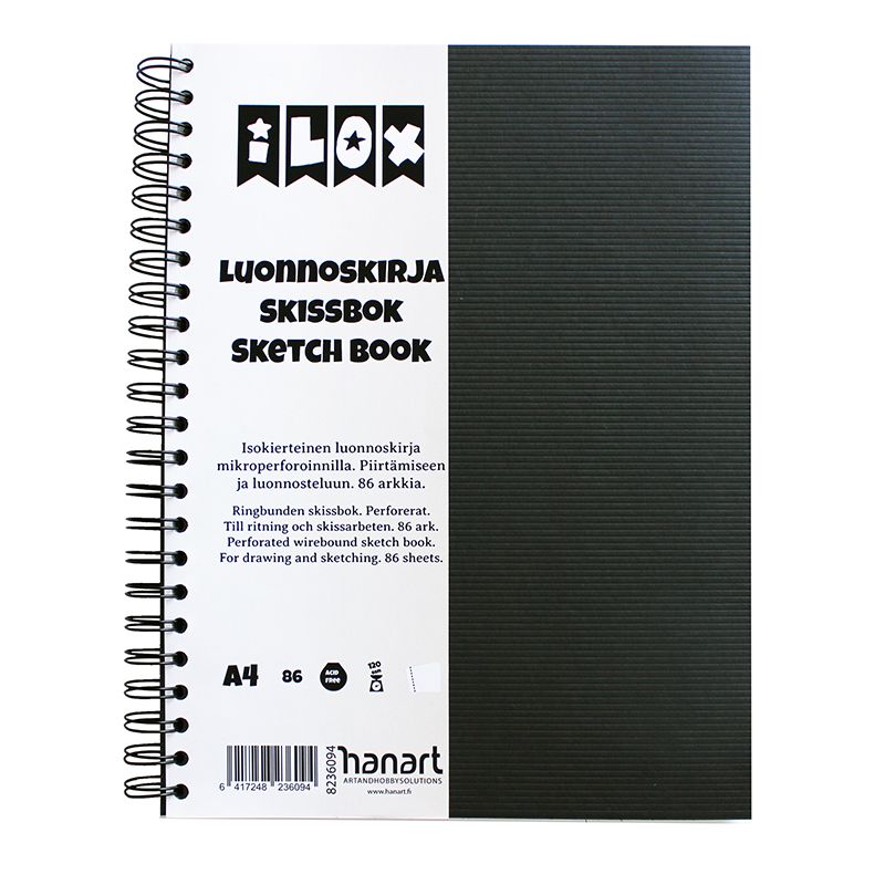 ILOX Kierreluonnoskirja A4 120g(86) musta design, mikroperforointi, uurroskartonki