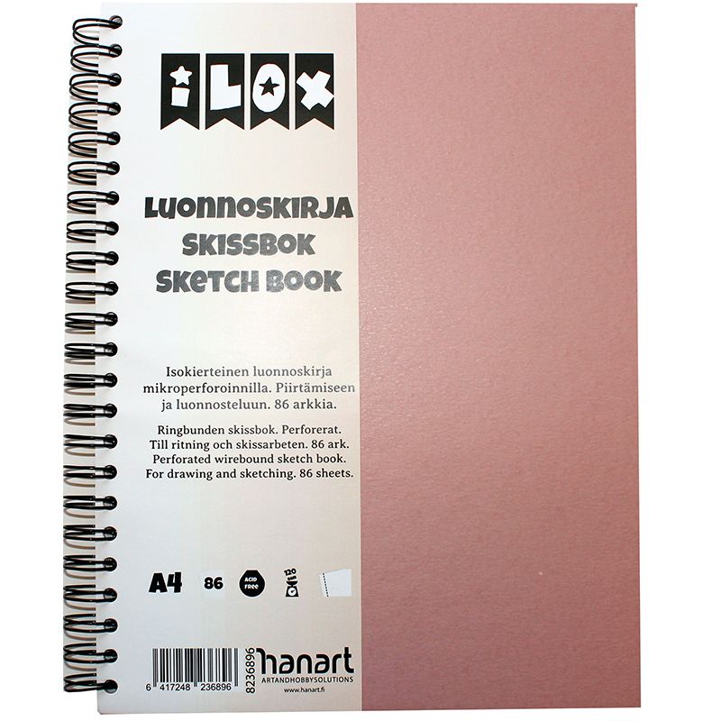 ILOX Kierreluonnoskirja A4 120g(86) vanha roosa, mikroperforointi