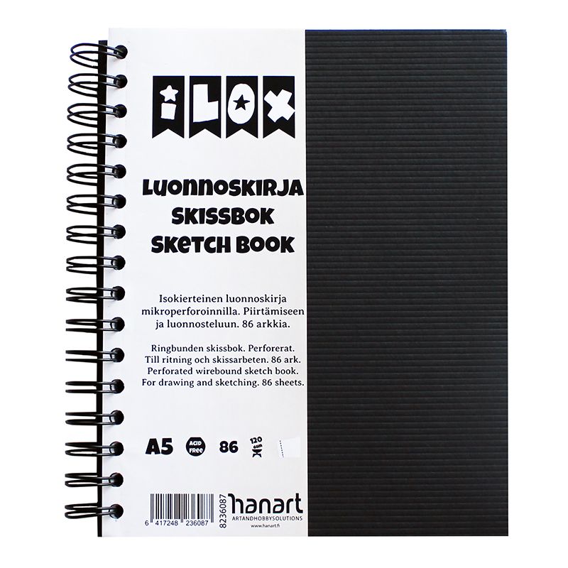 ILOX Kierreluonnoskirja A5 120g(86) musta design, mikroperforointi, uurroskartonki
