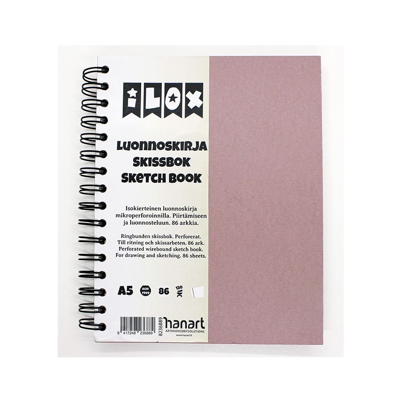 ILOX Kierreluonnoskirja A5 120g(86) vanha roosa, mikroperforointi