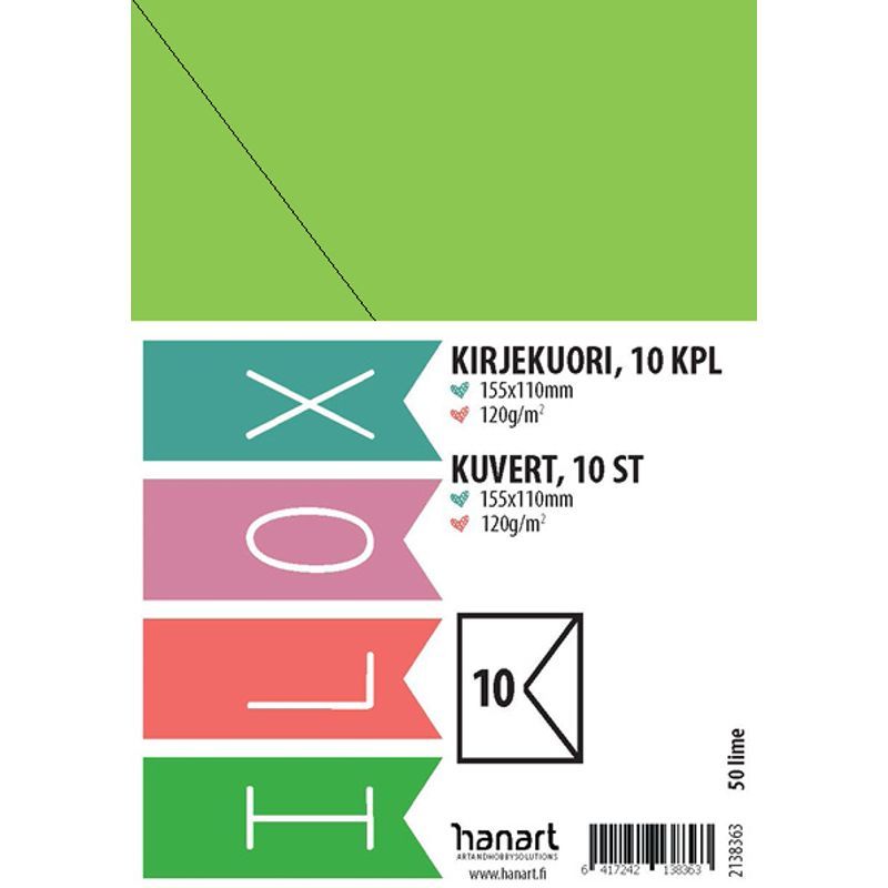 ILOX Kirjekuori 11x15,5cm 10kpl 120g 50 Lime, Piikkipakkaus