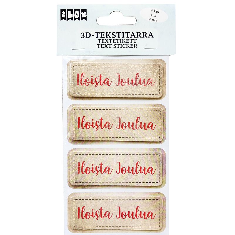 ILOX Tekstitarra Iloista Joulua pun 4 kpl, joulu 21 4 tarraa arkilla